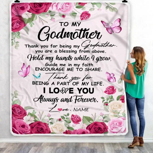 Vista 3 de Manta personalizada con texto en inglés «To My Godmother from Goddaughter Godson Thank You for Being My Godmother», para Día de la Madre