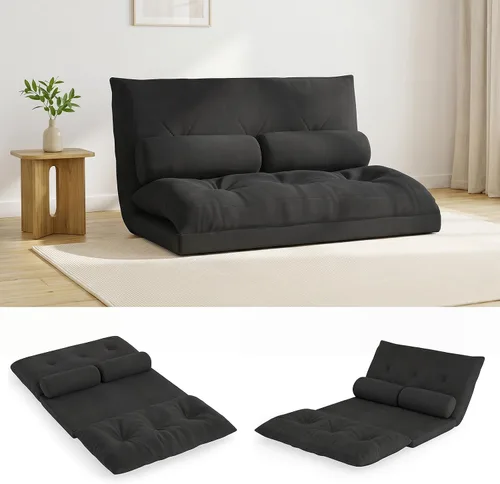 Vista 9 de Giantex Sofá de suelo ajustable con 2 almohadas, sofá cama plegable multifuncional de 6 posiciones, asiento de piso de gamuza multifuncional