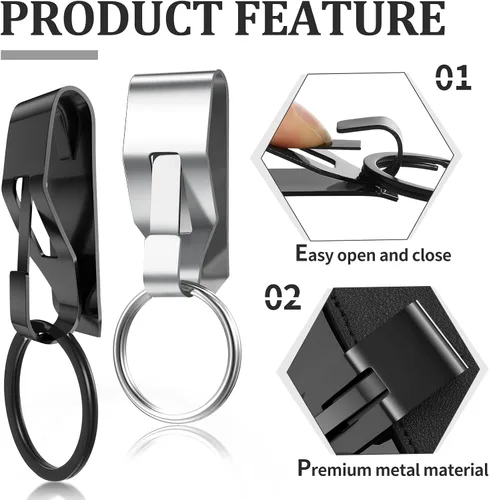 Vista 3 de Moxweyeni 4 piezas de clip para llaves de cinturón, llavero de metal de seguridad, anillo de clip para hombres, suministros de oficina en casa