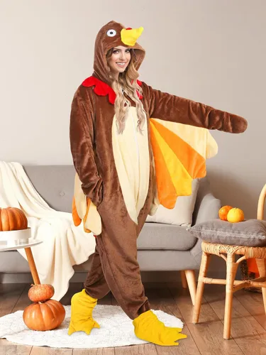 Vista 5 de AOTHSO Disfraz de pavo de Acción de Gracias para adultos, disfraz de pájaro de felpa con zapatos de animales, cosplay para mujeres y hombres