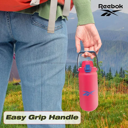 Vista 2 de Reebok Botella de agua de acero inoxidable para acampar, botella de agua aislada de 32 onzas, botella de agua de campamento aislada al vacío