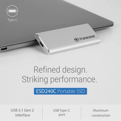 Vista 3 de Transcend TS120GESD240C 120GB USB 3.1 Gen 2 USB Type-C ESD240C Unidad de estado sólido portátil SSD