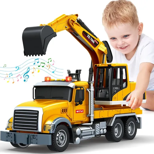 Vista 12 de Bstoyder Juguetes para niños de 3, 4, 5, 6, 7 y 8 años, camión grúa juguete con luces, sonidos, vehículo juguete de fricción para niños pequeños