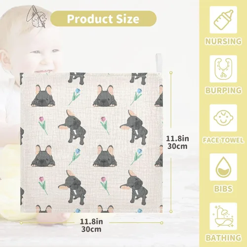 Vista 5 de Toallas de algodón para bebé, toallas de baño unisex para recién nacidos, toallitas naturales para piel delicada, 11.8 x 11.8 pulgadas, paquete de 5