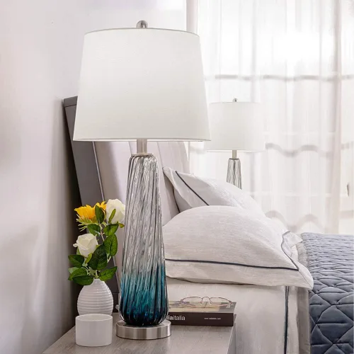 Vista 2 de Maxax Juego de 2 lámparas de mesa de cristal costero de 29 pulgadas, modernas lámparas de noche azules para sala de estar, lámpara de dormitorio