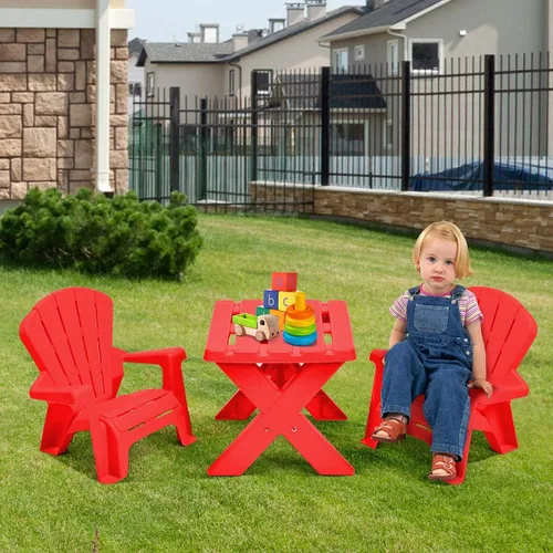 Vista 4 de Costzon Juego de mesa y silla para niños, mesa de actividades al aire libre y sillas Adirondack para picnic, jardín, patio, patio trasero y playa