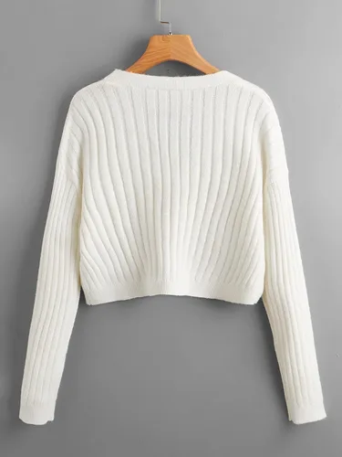 Vista 2 de SweatyRocks Suéteres de punto suave con cuello en V y manga larga a cuadros para mujer