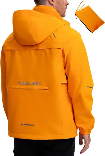 Vista 10 de Chaqueta impermeable para hombre, resistente al viento, transpirable, para senderismo, ciclismo, viajes, con capucha y bolsillos