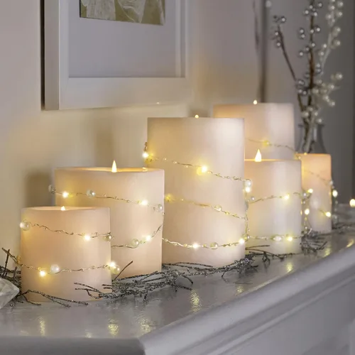 Vista 4 de Ashland Cadena de luces LED de perlas de oro blanco cálido de 40 quilates