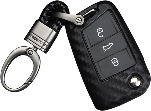 Vista 14 de Hombres Mujeres Cuero Genuino Llavero Funda Para Volkswagen/Para Skoda/Para Audi/Para Asiento Flip Car Remote Key Case Funda Funda Con Kit Llavero