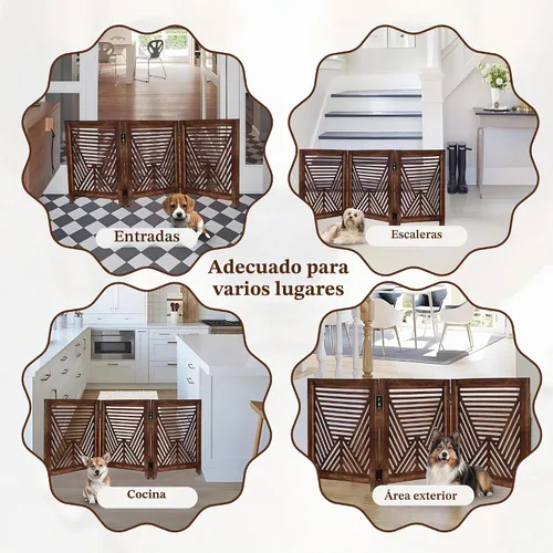 Vista 4 de Lightnpro - Puerta geométrica de madera para perros, barrera plegable independiente para uso en interiores, puerta de seguridad para perros, gatos