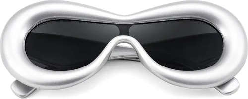 Vista 2 de FEISEDY Lentes de sol ovalados inflados para mujeres y hombres, a la moda, de gran tamaño, montura gruesa, Y2K, divertidos tonos estéticos B9088