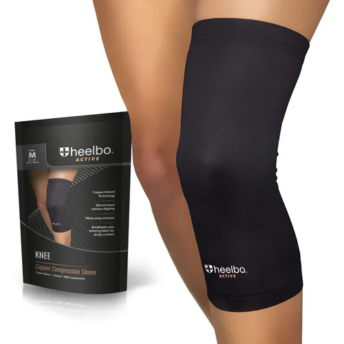 Vista 9 de Heelbo Manga de compresión de rodilla con fibras de cobre infundidas y tela transpirable para aliviar el dolor de rodilla, soporte de rodilla