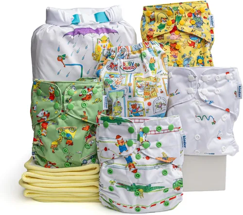 Vista 15 de Big Adventure Kinder - Juego de 5 pañales de tela reutilizables para bebé, estilo de bolsillo, jersey atlético que absorbe la humedad, insertos