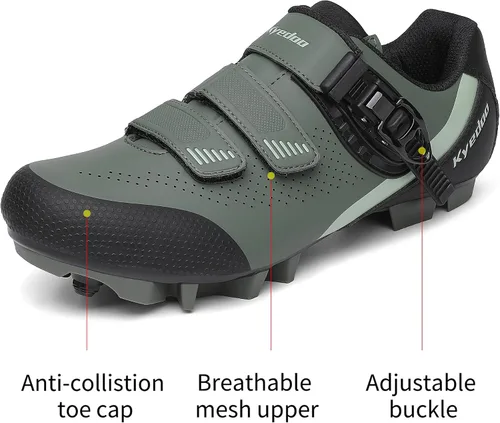 Vista 5 de Zapatos de ciclismo de montaña para hombre, hebilla de trinquete rápida, compatible con pedal de sistema SPD para interiores y exteriores, ciclismo