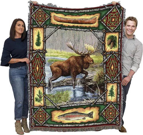 Vista 18 de Pure Country Weavers - Manta tejida con flecos, decorativa / tapete, de Antler Lodge, con diseño de osos, vida silvestre, cabaña del lago, regalo