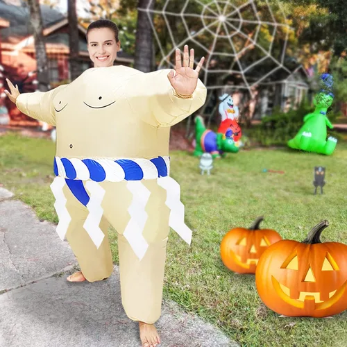 Vista 2 de Camlinbo Disfraz inflable divertido para adultos, luchador de sumo para hombres y mujeres, fiesta de Navidad, disfraces inflables para cosplay
