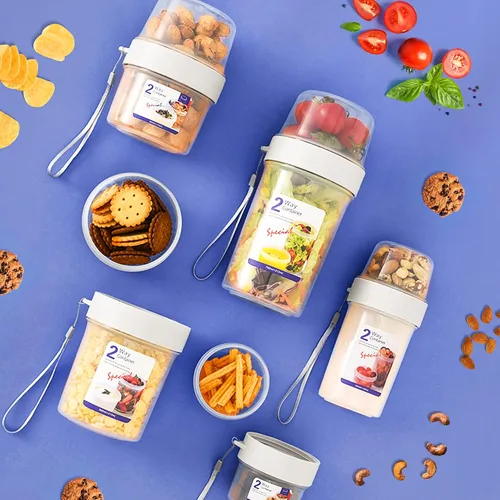 Vista 8 de WXOIEOD - 3 vasos de desayuno para niños y adultos, taza de cereales transparente recargable de gran capacidad, contenedores vacíos portátiles
