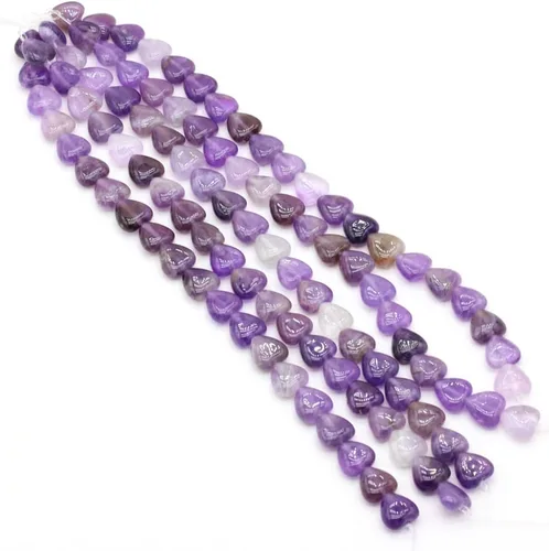 Vista 4 de Cuentas de piedra natural pulida en forma de corazón mixto de amatista para hacer joyas, collares, pulseras, 2 hebras