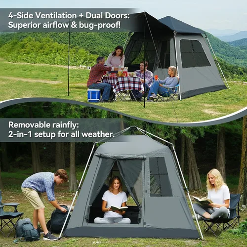 Vista 2 de Tienda de campaña desplegable instantánea con parasol extraíble, tienda de campaña con protección UV y ventilación, impermeable, resistente al