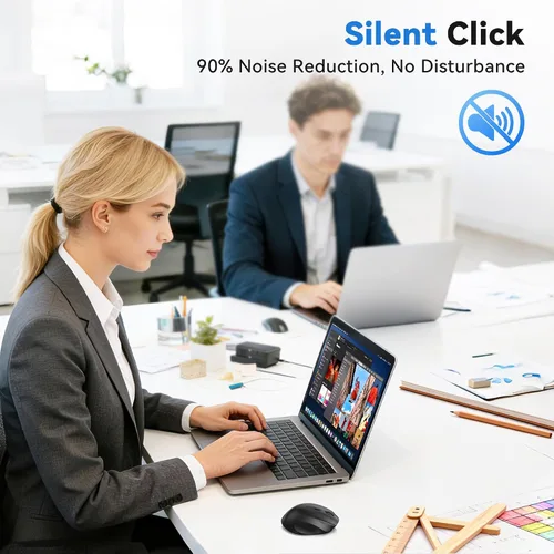 Vista 6 de TECKNET Ratón inalámbrico para computadora portátil, ratón inalámbrico Bluetooth de modo dual (BT5.2/3.0 y 2.4G), diseño ergonómico, DPI de 5