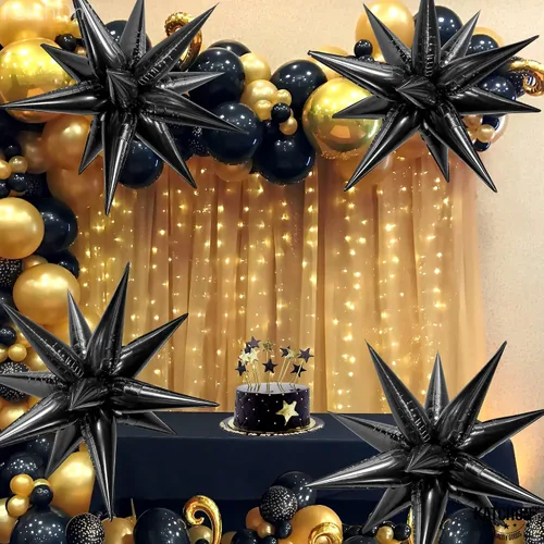 Vista 6 de Globos de papel de aluminio con forma de cono de estrella en explosión, negro, 20 pulgadas, para decoraciones de cumpleaños y graduaciones 2022, 50