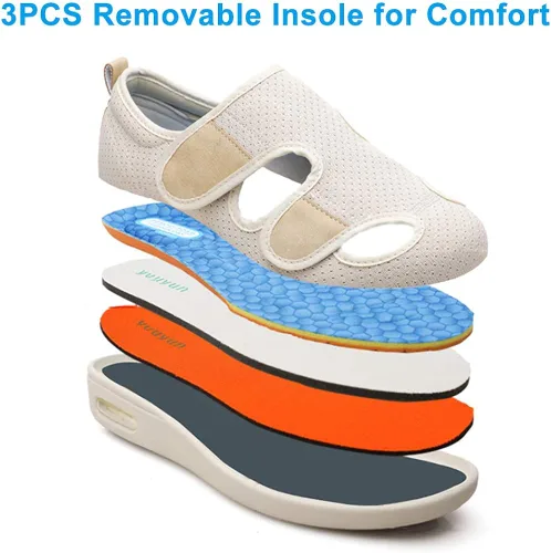 Vista 5 de Zapatos diabéticos para mujer, sandalias cómodas con edema ajustable, extra anchas de espuma viscoelástica para caminar, puntera cerrada, fáciles