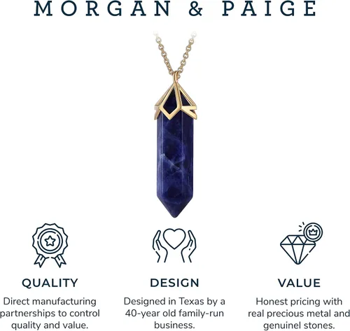 Vista 5 de MORGAN & PAIGE Collar con colgante de plata de ley o chapado en oro de 18 quilates 14 quilates con piedra preciosa genuina de 1.575 x 0.394 in