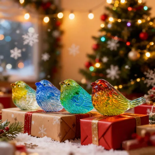 Vista 8 de HDCRYSTALGIFTS 4 figuras coloridas de pájaros de cristal, figuras coleccionables de animales de 3 pulgadas, regalos para mujeres, amantes