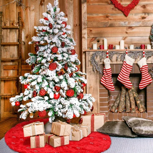 Vista 5 de Falda de Árbol de Navidad - Falda de árbol de 48 pulgadas grande roja con falda de árbol de piel sintética suave de alta gama para decoraciones
