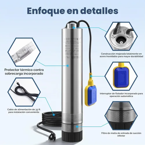 Vista 4 de Bomba sumergible de pozo profundo 1/2HP 4" para drenaje de tanques