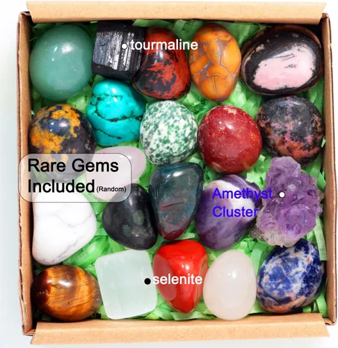 Vista 4 de Piedras preciosas y cristales caídos de 0.7 libras (0.7 libras) Piedras y rocas curativas nturales, pulidas, colores mixtos, semi preciosas