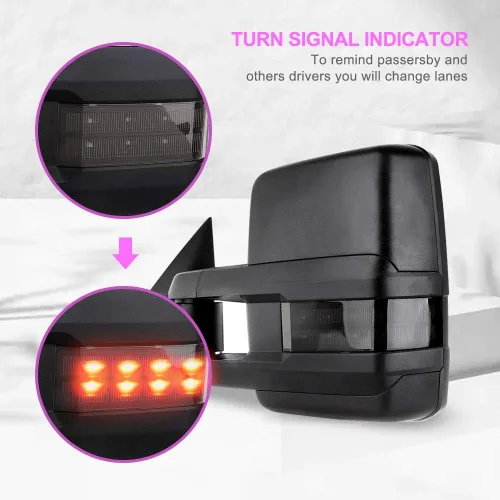 Vista 8 de FINDAUTO Espejos de remolque compatibles con Chevy Silverado 1999-2002 para GMC Sierra 1500/2500 Espejos de remolque con luz LED calefactable