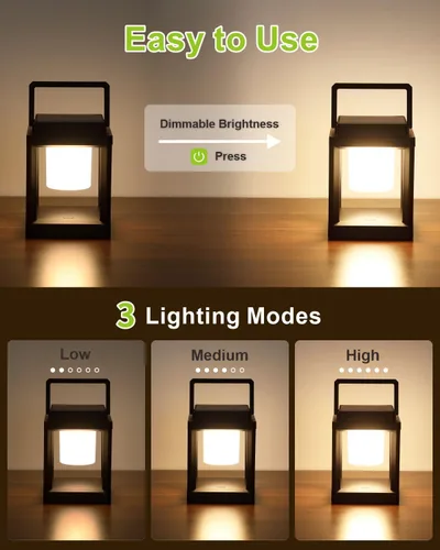 Vista 2 de DAKAFUL Lámpara de mesa para exteriores, lámparas LED para mesita de noche, faroles solares colgantes al aire libre para patio, impermeable, lámpara