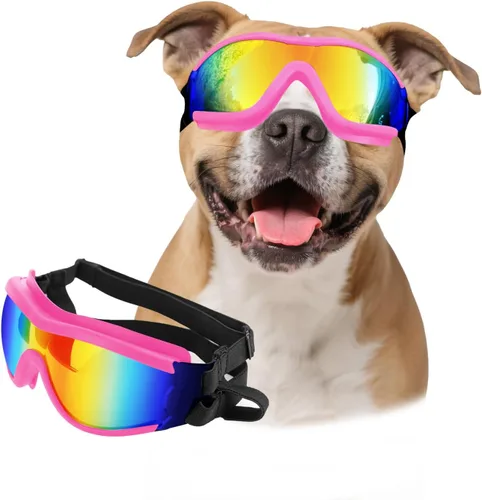 Vista 10 de Gafas de sol para perros de razas grandes, juego de 2 piezas de protección UV negra y transparente, resistente al viento para perros medianos a