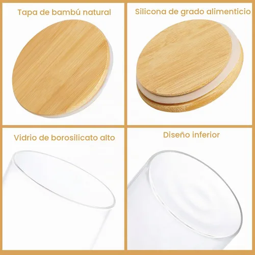 Vista 4 de Dabacc Paquete de 4 tarros de vidrio con tapas herméticas de bambú, recipientes de cocina de vidrio transparente para almacenamiento de alimentos