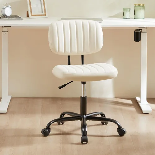 Vista 7 de Simple Deluxe Silla de escritorio pequeña, silla de oficina sin brazos con ruedas, de piel sintética, cómoda para computadora, giratoria, sin brazos