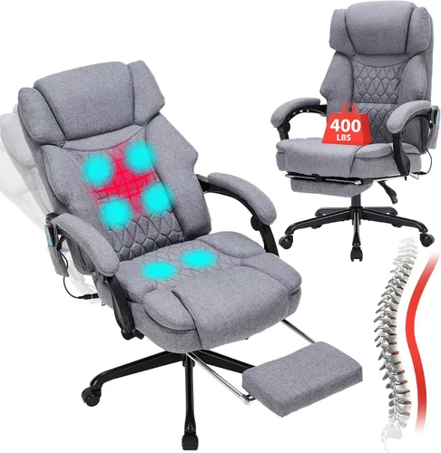 Vista 10 de Silla de oficina de masaje con reposapiés, 6 puntos de vibración y calor, sillas de escritorio de oficina en casa para personas pesadas, sillas
