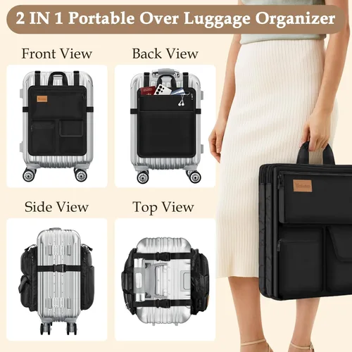 Vista 3 de Yotako Organizador de equipaje para maleta o bolsa de mano con 7 bolsillos de almacenamiento, funda para laptop de 16 pulgadas con asa y correas