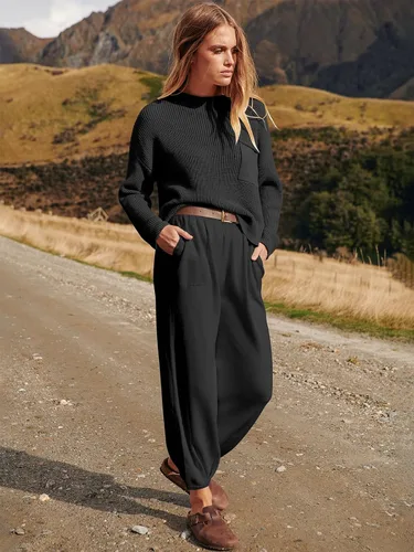 Vista 6 de Prinbara Conjunto de 2 piezas para mujer, suéter de punto para otoño, pantalones de gran tamaño, conjunto casual de descanso