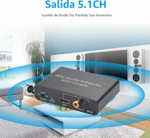 Vista 8 de Convertidor DAC de 192 KHz, convertidor de audio multifunción, adaptador de extractor de audio HDMI ARC, entrada Toslink (óptica) o coaxial o HDMI