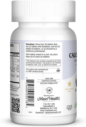Vista 3 de Maxi Health Complejo de calcio masticable – Sabor vainilla Vitamina D3 y Magnesio Masticables para ayudar a apoyar los huesos – Suplemento Kosher