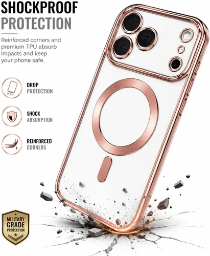 Vista 4 de Funda magnética transparente para iPhone 17 Pro Max, ribete metálico negro