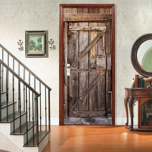 Vista 10 de Adhesivos 3D para puerta, murales para despegar y pegar, puerta de madera, papel tapiz autoadhesivo, extraíble, PVC, impermeable, póster para Puerta