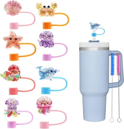 Vista 19 de 8Pcs Cute 10mm Animal Straw Covers Cap for Stanley Cup,Silicone Straw Toppers Compatible with Stanley 30&40 Oz Tumblers with Handle, Dust-Proof
