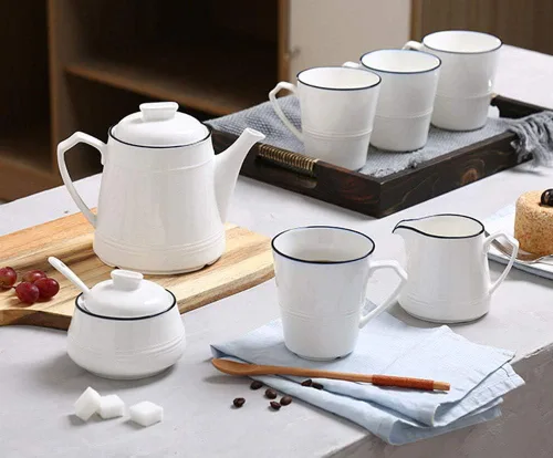 Vista 5 de FUYU Juego de crema de cerámica blanca y azúcar para servir café