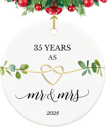 Vista 28 de Adorno de primer aniversario, regalos para el primer aniversario, regalos de boda de primer año para pareja, ella, él, adorno de cerámica de 2.9