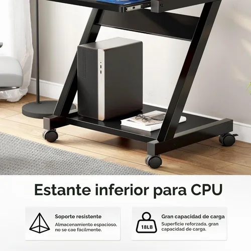 Vista 6 de sogesfurniture Escritorio para computadora móvil con bandeja extraíble para Negro
