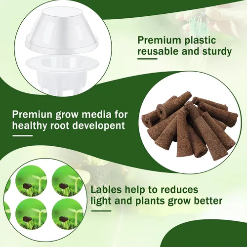 Vista 2 de DECYOOL Cápsulas de semillas de jardín, kit de 48 cápsulas hidropónicas: kit de cultivo de cualquier cosa con 12 cestas de cultivo, 12 esponjas