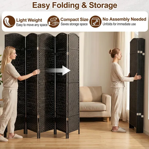 Vista 3 de GIANTEX 6 Panel Folding Room Divider, 6 FT Tall Woven Privacy Screen, Black